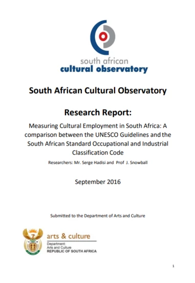 Measuring Cultural Employment in South Africa A comparison between the UNESCO Guidelines